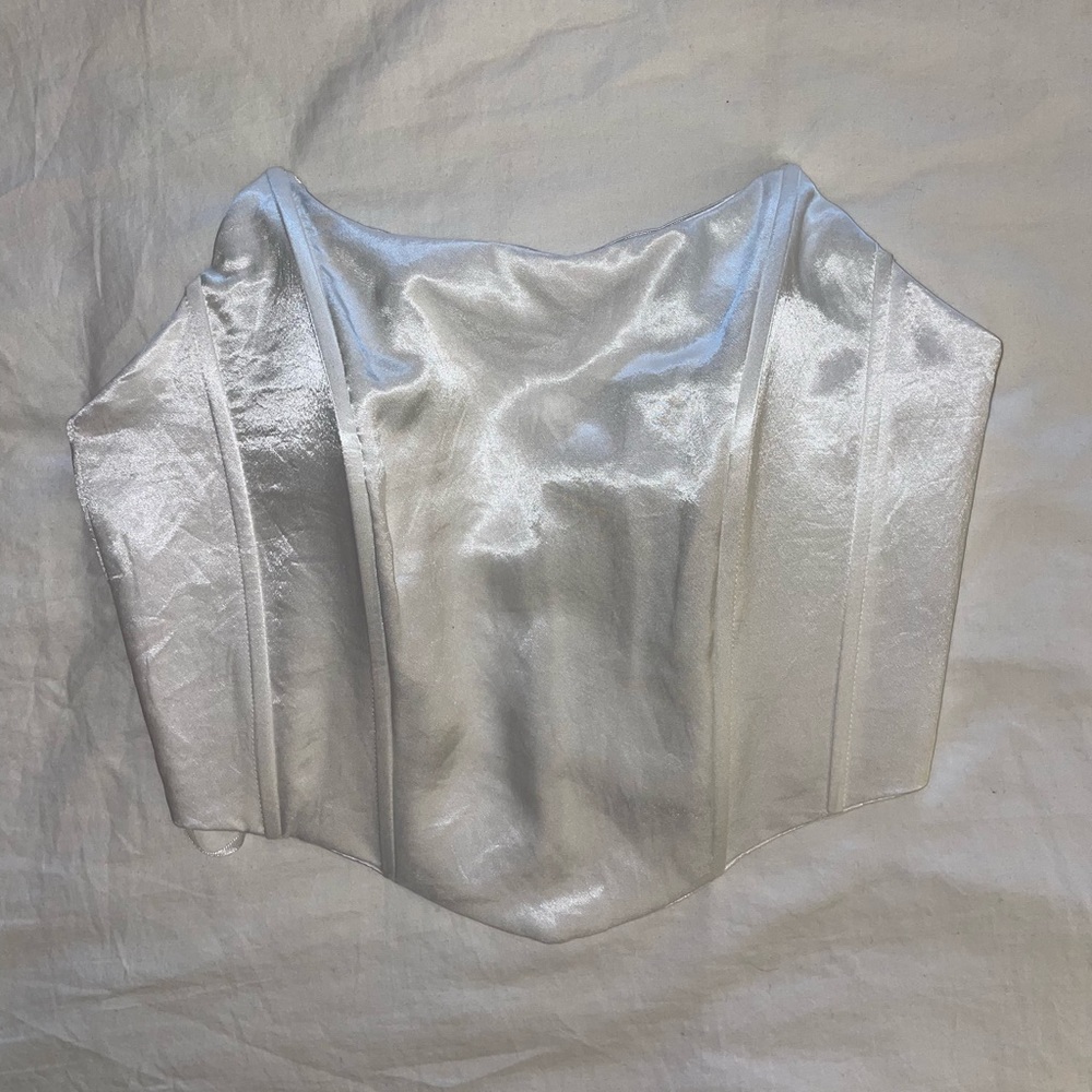 White Structured Strapless Corset Satin Top
